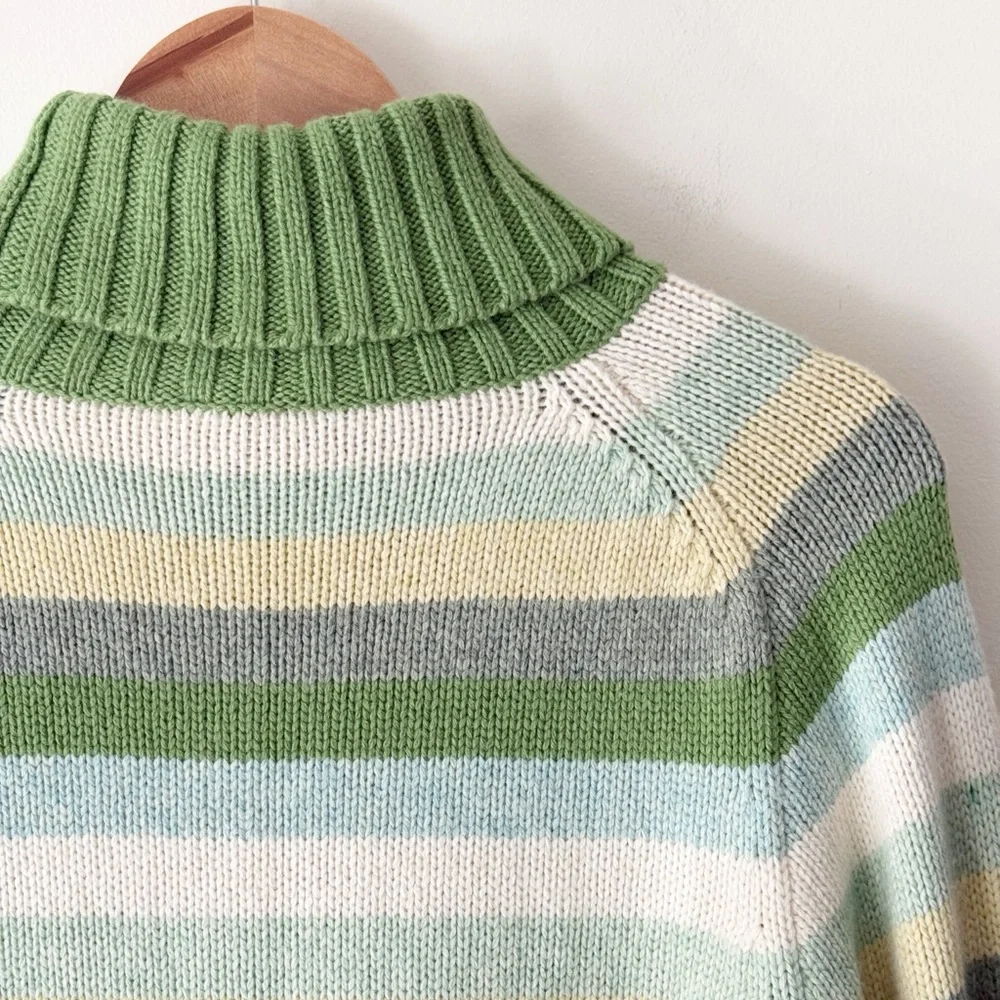 GAP 2003 Y2K Striped Turtleneck Sweater Green Cream Wool Blend XL Hong Kong - Picture 9 of 13